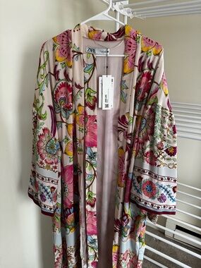Zara Floral Kimono Robe - Pink, Yellow, Green